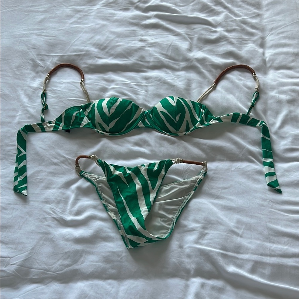 Green and White Bikini Set